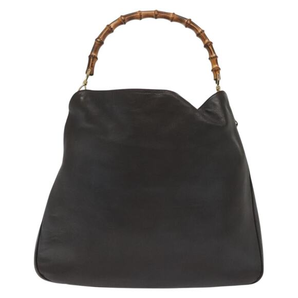 GUCCI Bamboo Hand Bag Leather Black Gold 001 001 - Picture 2 of 16